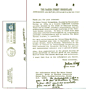 Letter from Julian Wolff of the Baker Street Irregulars